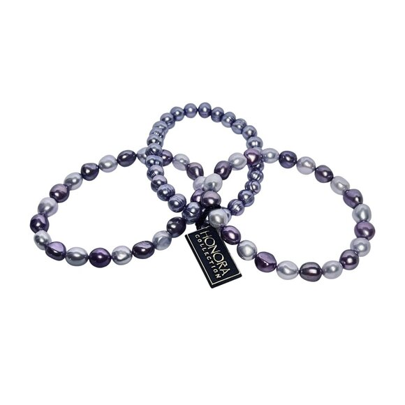 Lot Of 3 Honora Purple Freshwater Pearl Stretch Bracelets (6045) - Picture 3 of 4